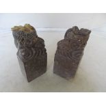 A pair of Chinese soapstone carved bookends dragons