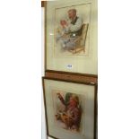 J.F. PARSONS - pair of watercolours tailor and fisherman signed and dated 1896 framed and glazed