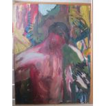 NICOLA COUNSELL - large oil nude reaching back 5'x3', with Soloman Gallery label, slightly warped