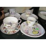 Three Foley cups and saucers and a hunting cup and saucer