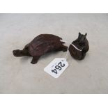 A treen tortoise and mouse