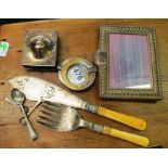A pair silver ashtrays, pair fish servers and minor items