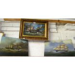 A Darby - oil on canvas sailing boats off cliffs signed and dated 1844 in gilt frame and two