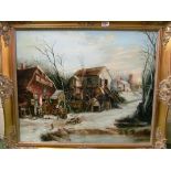 BRANDRETT - oil Dutch winter scene framed