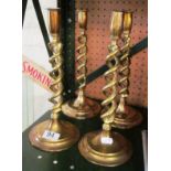 Two pairs brass candlesticks