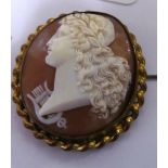 A Victorian cameo brooch depicting classical head and lyre