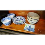 Two Spode Italian blue and white bowls and a small group of other blue and white