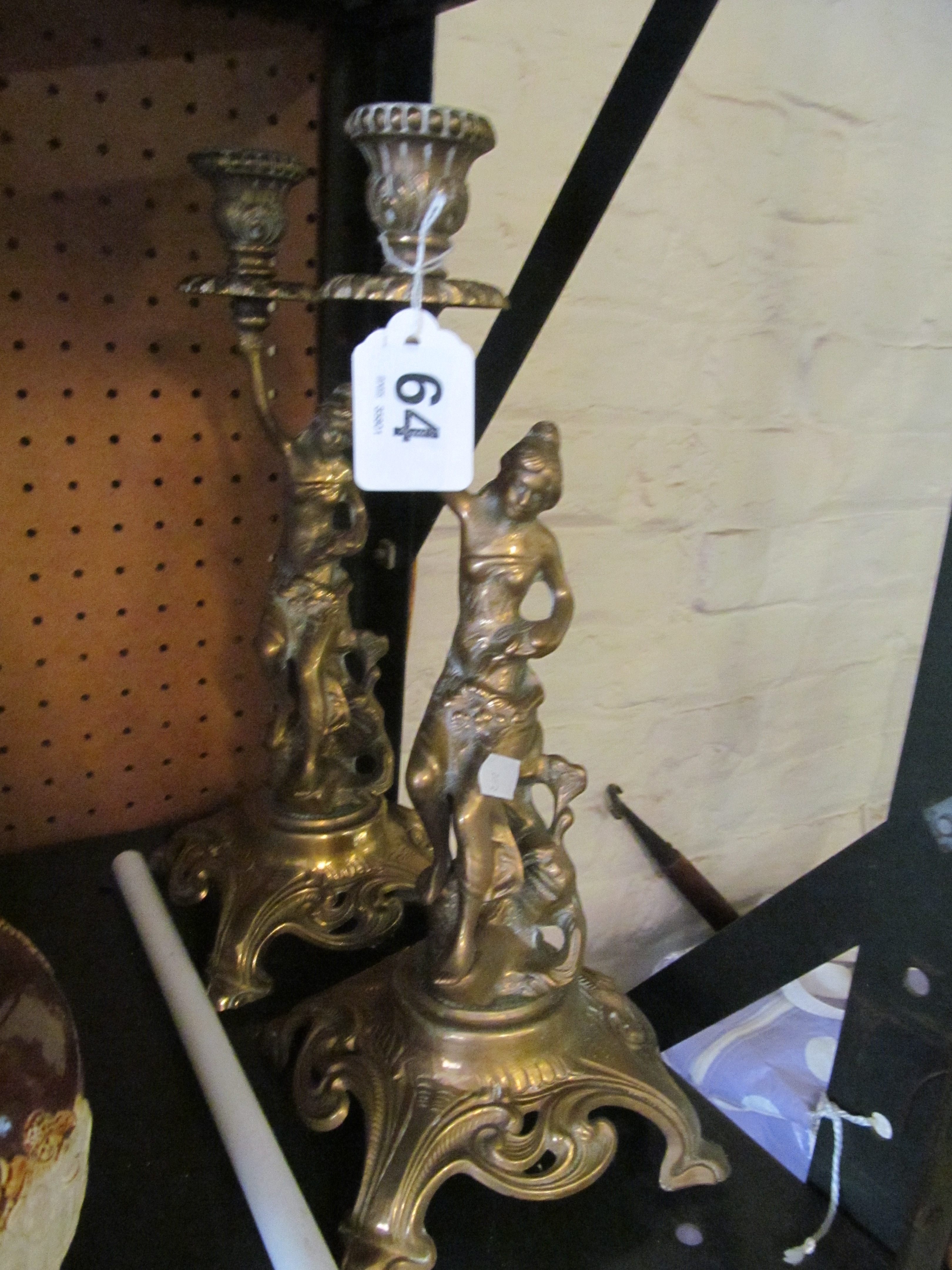 A pair brass candlesticks classical ladies