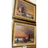 VAN HESSEL - a pair of oils Dutch windmills winter scenes