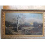 J Willy - oil with central tree and man walking down country lane signed in gilt frame