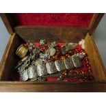 Various silver jewellery, amber style beads, propelling pencil in treen box et cetera