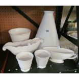 A Wedgwood cream glazed vase and other pottery