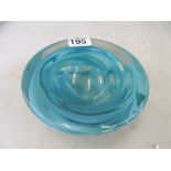 A Kosta Boda large turquoise swirl pattern votive bowl