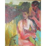 NICOLA COUNSELL - large oil two males, with label Soloman Gallery