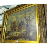 W. BILDERBECK - oil country house with figures signed in gilt frame