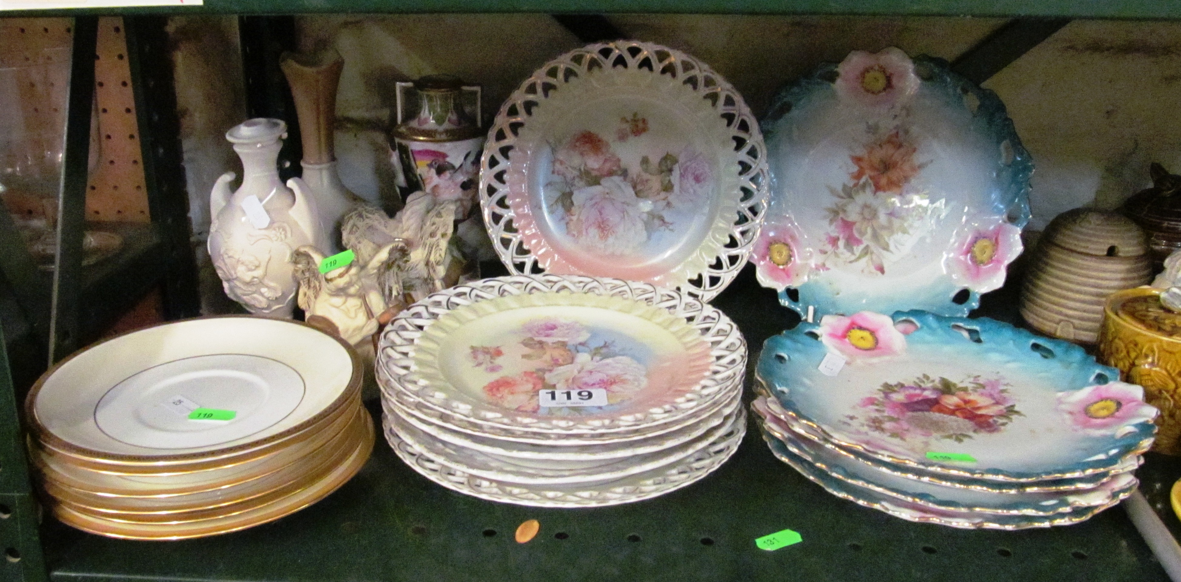 A Capodimonte vase, various china and various ribbon plates