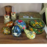 Various decorative papier mache boxes et cetera