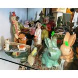 A SylvaC rabbit, Hornsea posy vase with dog and tortoise, clown ornament and other ornaments
