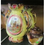 A pair of Victorian decorative vases and a Bargee teapot