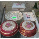 A Royal Crown Derby lidded box, dish, saucer and two Vienna style lidded pots