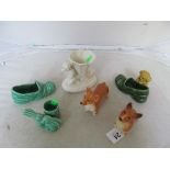 A SylvaC dog and shoe, a rabbit, a posy vase, a shoe and two Corgis (one a/f)