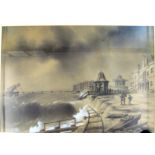 A watercolour rough sea Brighton, Chain Pier collapsing