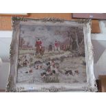 A faded tapestry of The Hunt, framed