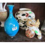 A blue vase, vase and Oriental Dog of Fo
