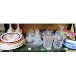 A pair of spill vases, part dessert set, glass dressing table set, various decorative plates etc