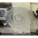 A large glass cake plate