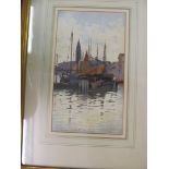 Alberto Prosdocini - watercolour boats in harbour 11.5 x 6.5"