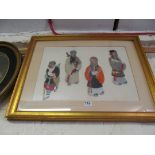 A Chinese appliqué picture with four material figures with painted faces