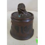 A Bretby Arts and Crafts pottery jar with head of a girl to lid