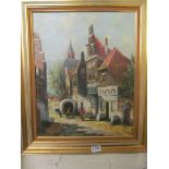 H. TEN HOEVEN - oil continental street scene