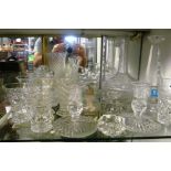 Various glass vases, decanter (no stopper) and other glass