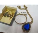 9ct wishbone ring, 9ct bangle braclet and earrings/chain