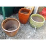 Three glazed plant pots