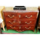 A 19th Century mahogany serpentine fronted commode with gilt handles and escutcheons and marble top