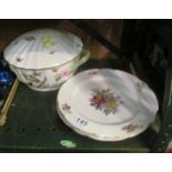 A Herend tureen and cover (knop missing) and a pair of Meissen plates (chipped)