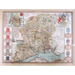 A John Speede hand coloured map print Hampshire with inset detail of Winchester