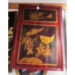 A wood panel with Oriental figures and horses