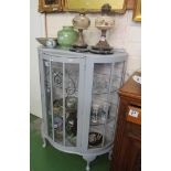 A grey painted 1940's display cabinet