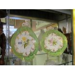 A pair of mid 19th Century porcelain dessert dishes painted with flowers against and apple green