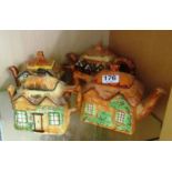 Four novelty cottage teapots