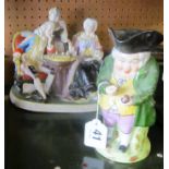 A Staffordshire character jug and group playing chess