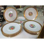 A set of ten Royal Copenhagen plates painted flowers and gilt leaf edge and a Dresden style vase