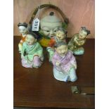 A teapot Japanese figure and various other oriental figures