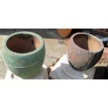Two small pottery garden pots