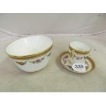 Six Edwardian gilt and garland pattern cups and saucers and slop bowl