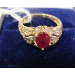 A 9ct ruby and diamond ring.